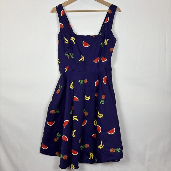 Vintage 90's Novelty Purple Fruit Print A-line Dress Size: 1x - Picture 2 of 9